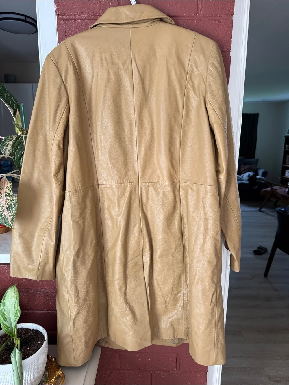 Colebrook Vintage Women's Tan Leather Single-Breasted Long Coat XL